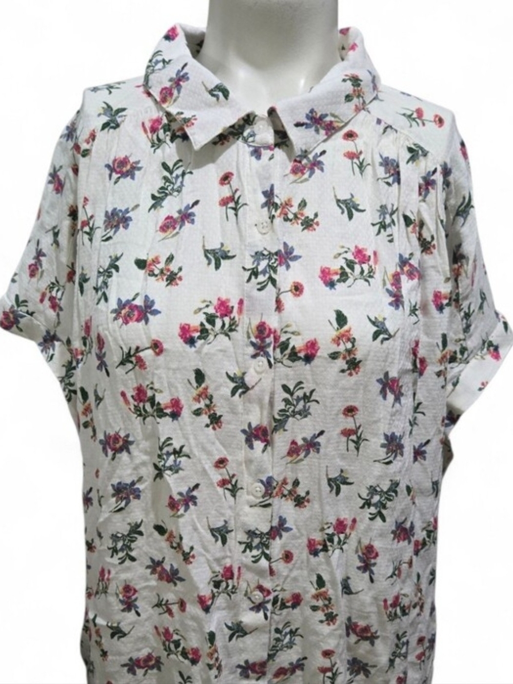 Lucky Brand Floral Button Front Blouse Women's Large White Pink Blue